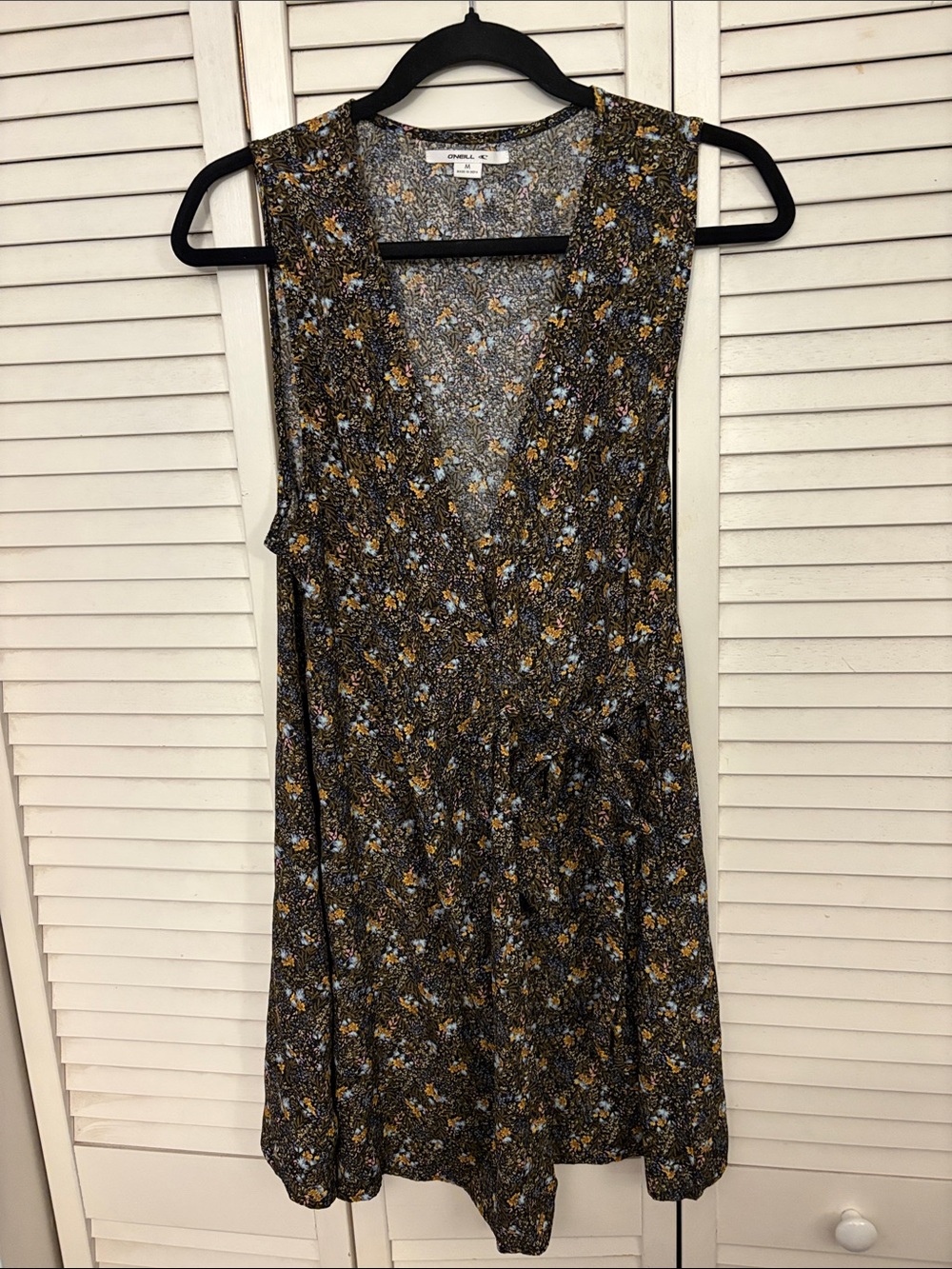 O'Neill Black Mini Dress with Mustard & Light Blue Floral Pattern